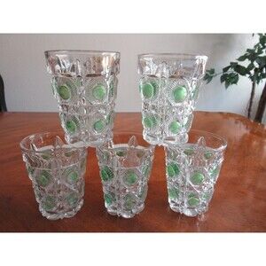 Lot 5x Antique EAPG US Glass Co Glass Bullseye Daisy Newport Green Flash Tumbler
